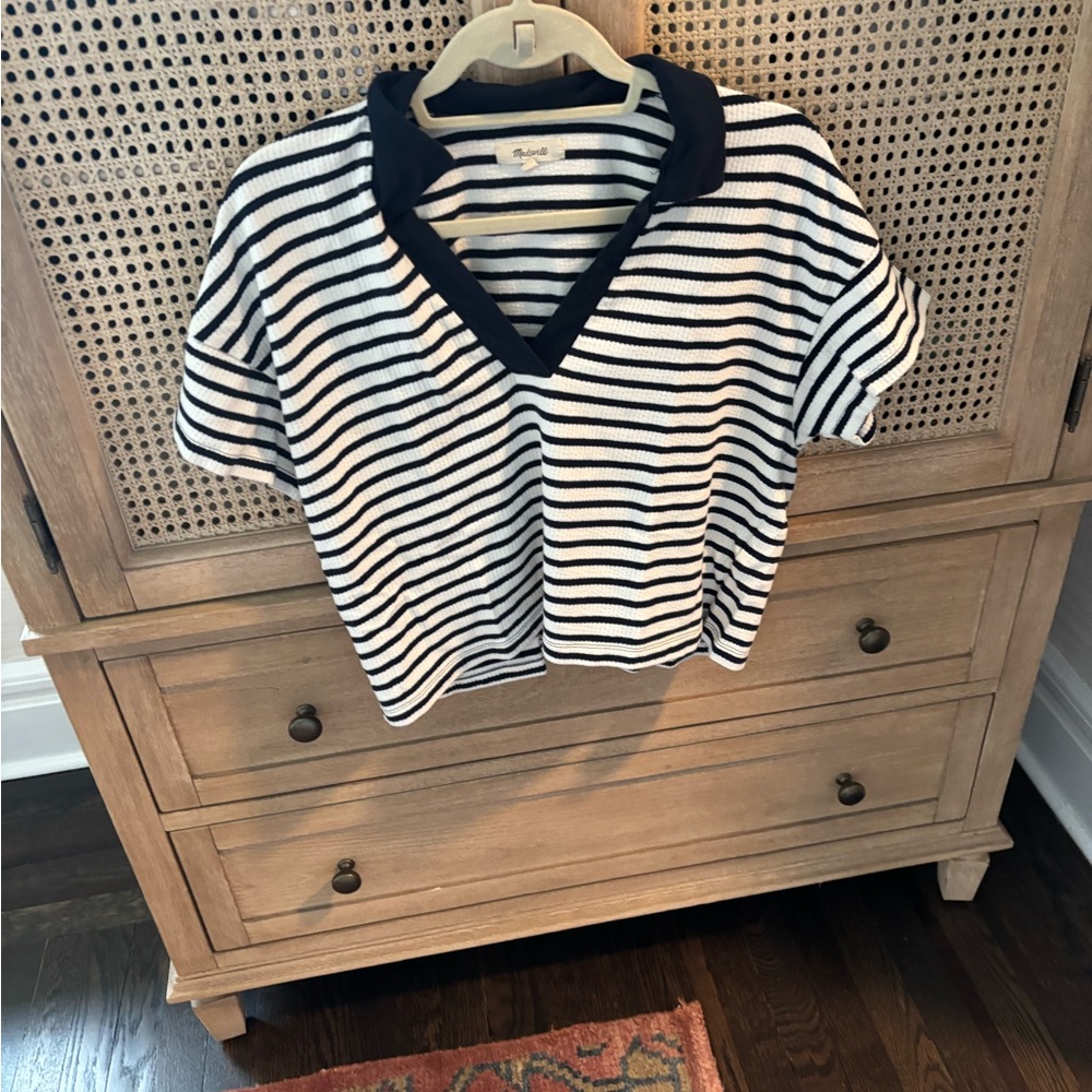 Madewell Black and White Striped Short Sleeve Top